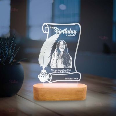 Personalized Birthday Gift Lamp | Customized with Photo Name & Text | Engraved Night Lamp Gift for Loveable Person (Cool White Light)